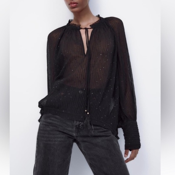 Swiss Dot Pleated Blouse